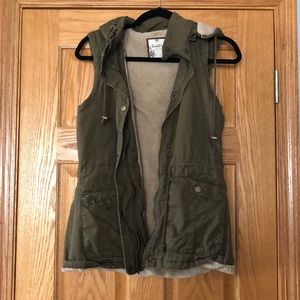 Green faux fur lined vest